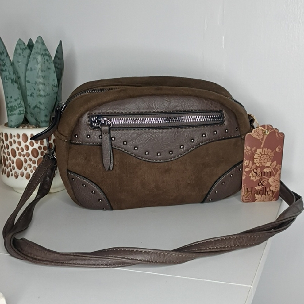 Sam & Hadley brown crossbody bag.  Brown Suede Crossbody Bag